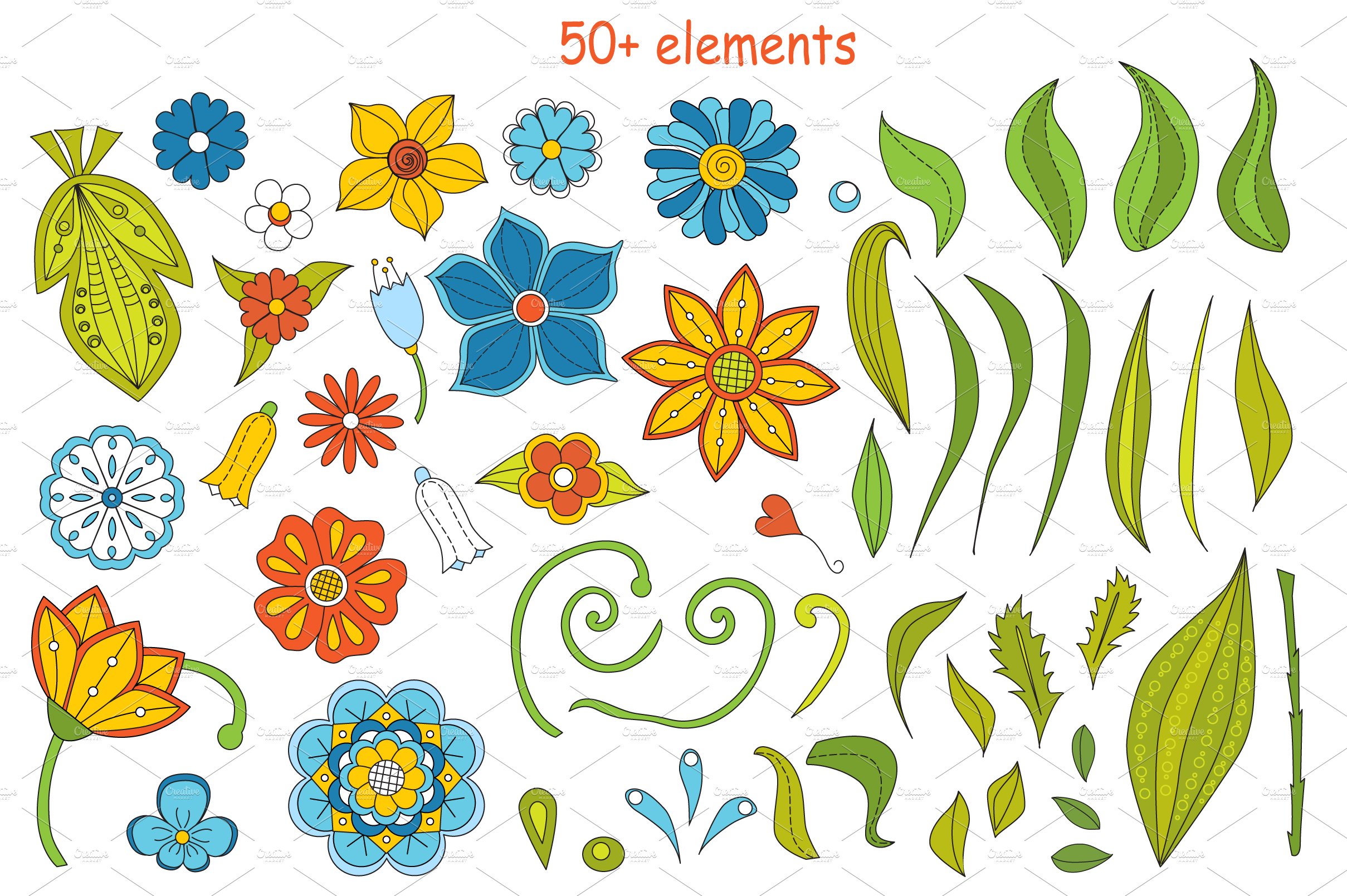 夏季手绘涂鸦花卉植物剪贴画素材合集 Hopmeadow. S