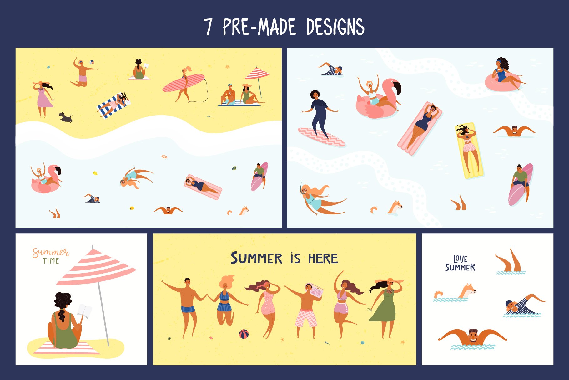夏日海滩度假海滩卡通人物夏季假日元素插画合集 Beach P