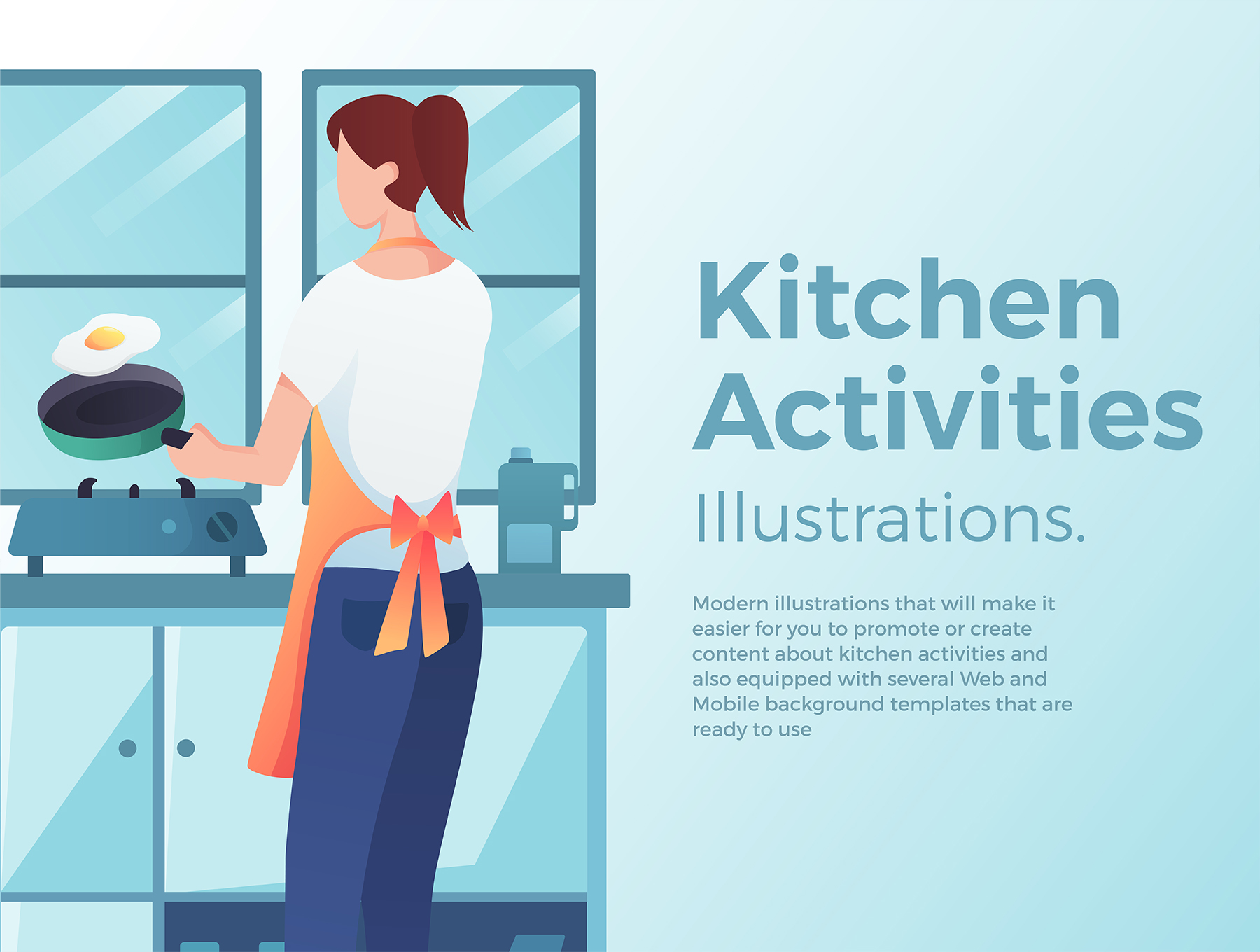 时尚概念的厨房矢量插画素材Kitchen Activitie