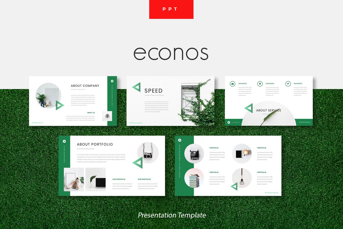 清新夏季绿色几何图形商业营销领域演示Econos - Cre