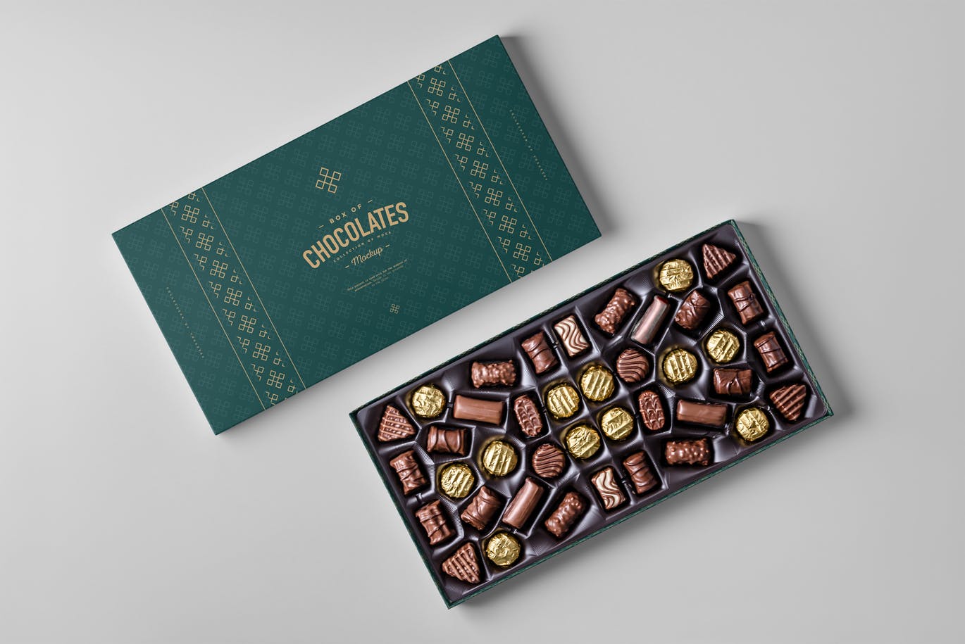 逼真质感的奢华巧克力包装设计VI样机box-of-choco