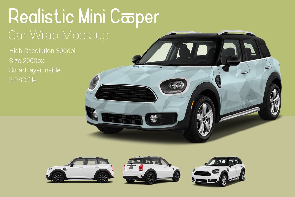 逼真的新款Mini Cooper汽车车贴设计Car-Mock