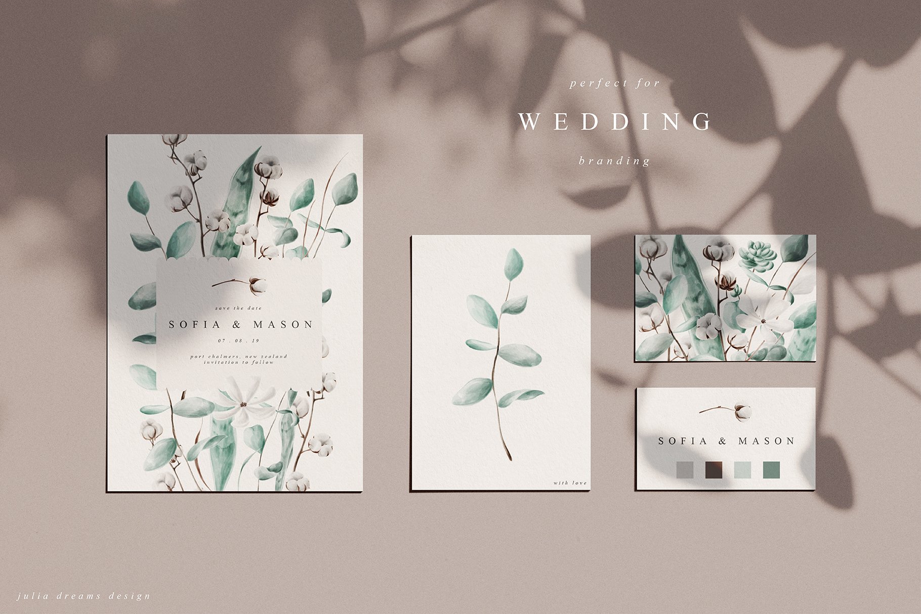 全套女性婚礼品牌元素手绘花卉植物纹理图案素材合集包 Tren