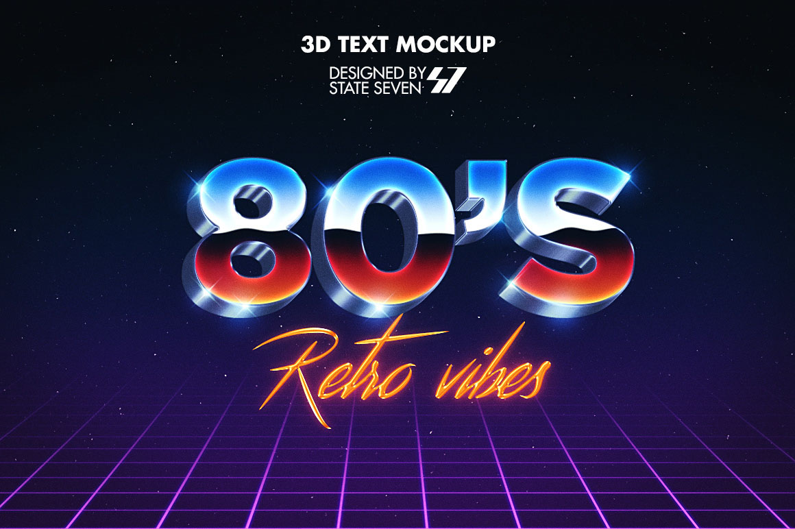 80年代复古风格立体字体效果样机模板 80s Style T