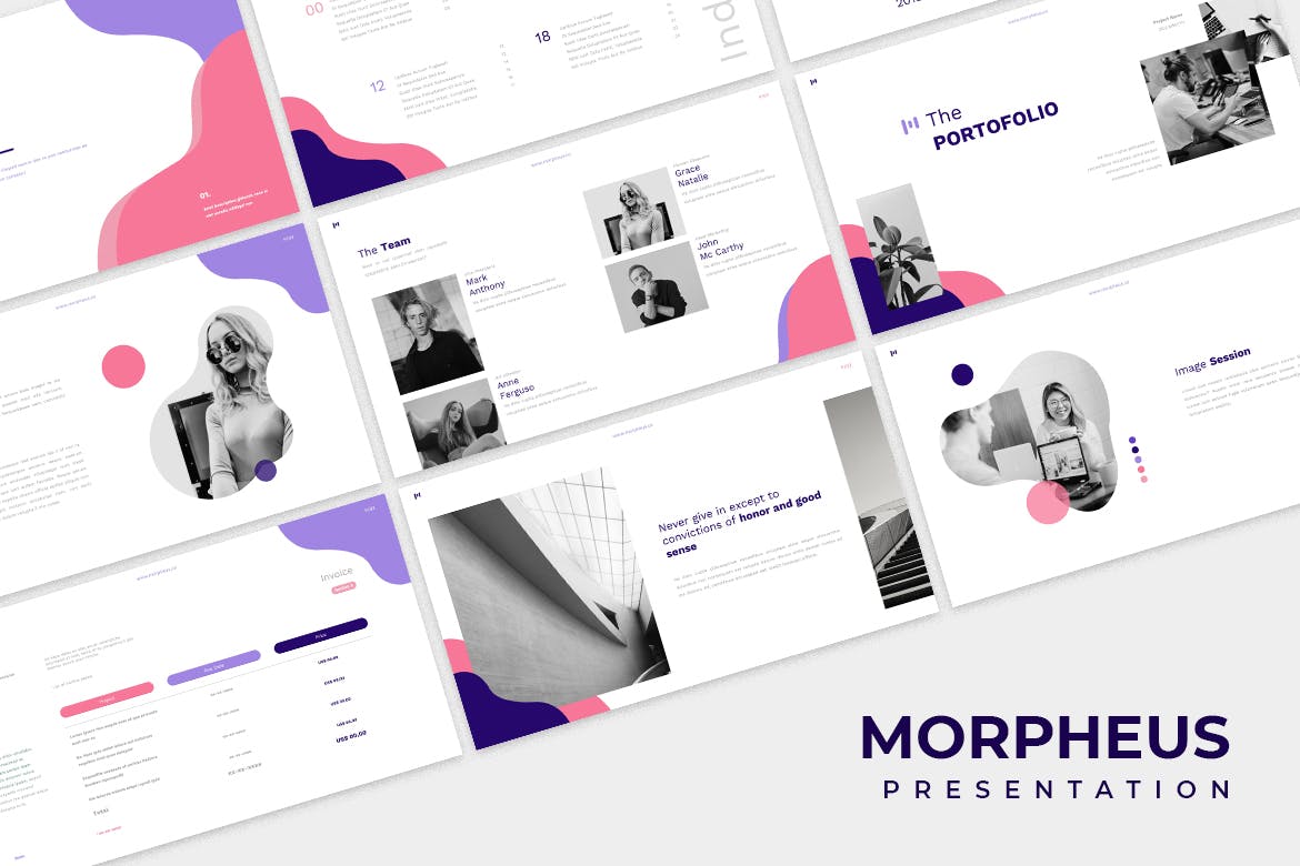 紫色粉色白色极简风格创意幻灯片Morpheus Powerp
