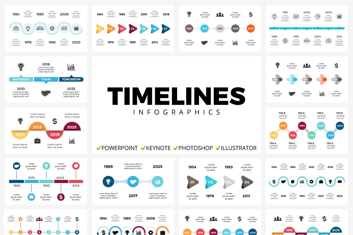 时间线PPT图标模板 Timelines 50 uniqu