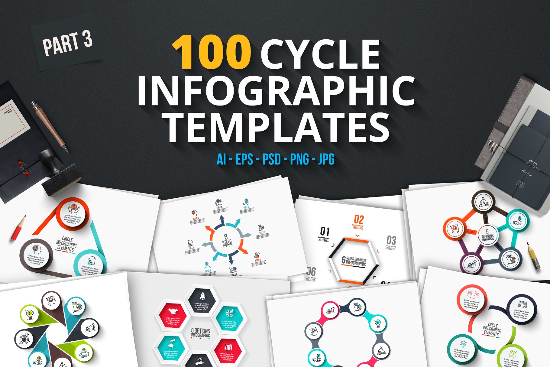 环形信息图表 100 cycle infographics