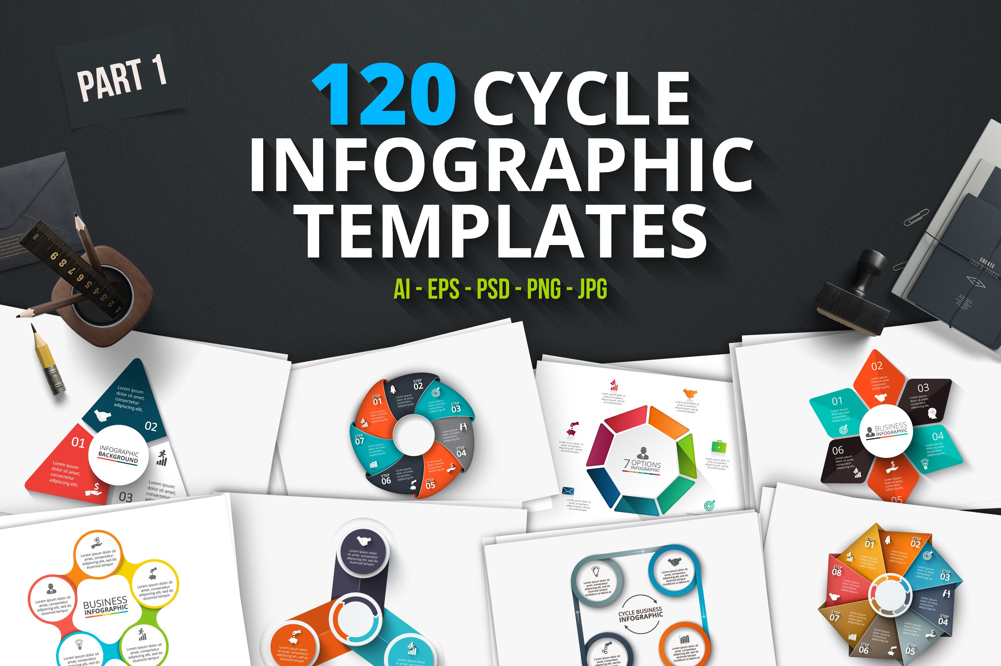 120个环形信息图形 120 cycle infograph