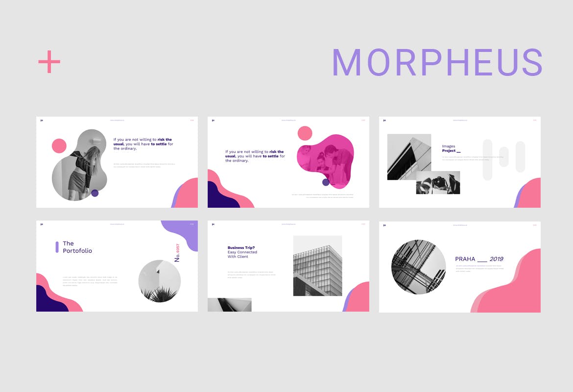 紫色粉色白色极简风格创意幻灯片Morpheus Powerp