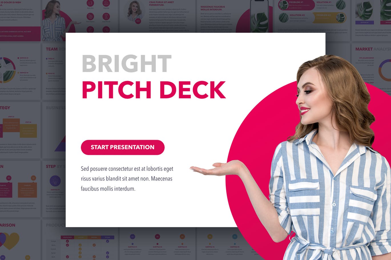 时尚女性化粉色配色的幻灯片bright-pitch-deck
