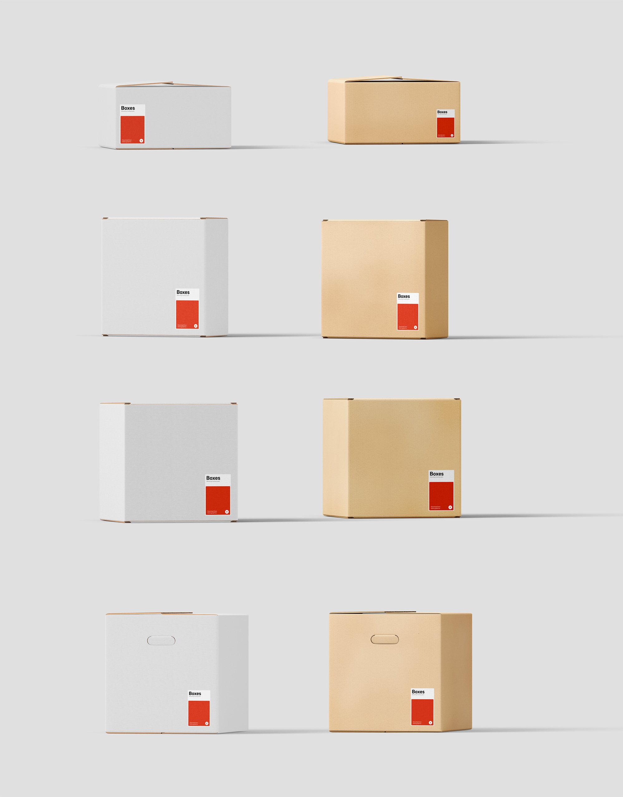 62种多尺寸牛皮纸包装盒设计样机BPK, Kraft Box