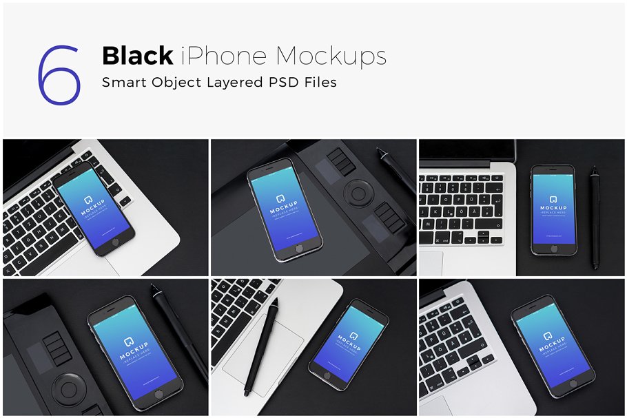 黑色iPhone6样机PSD模板 Black iPhone