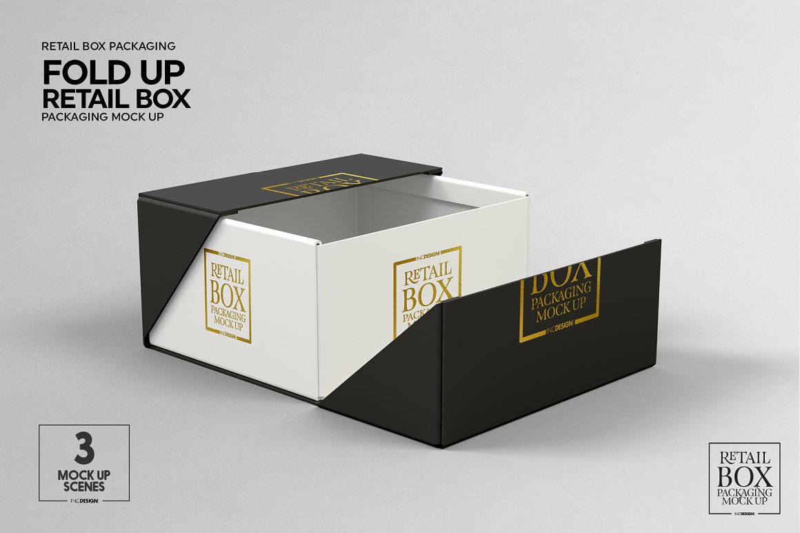 有创意的双层包装盒设计展示样机 Fold Up Retail