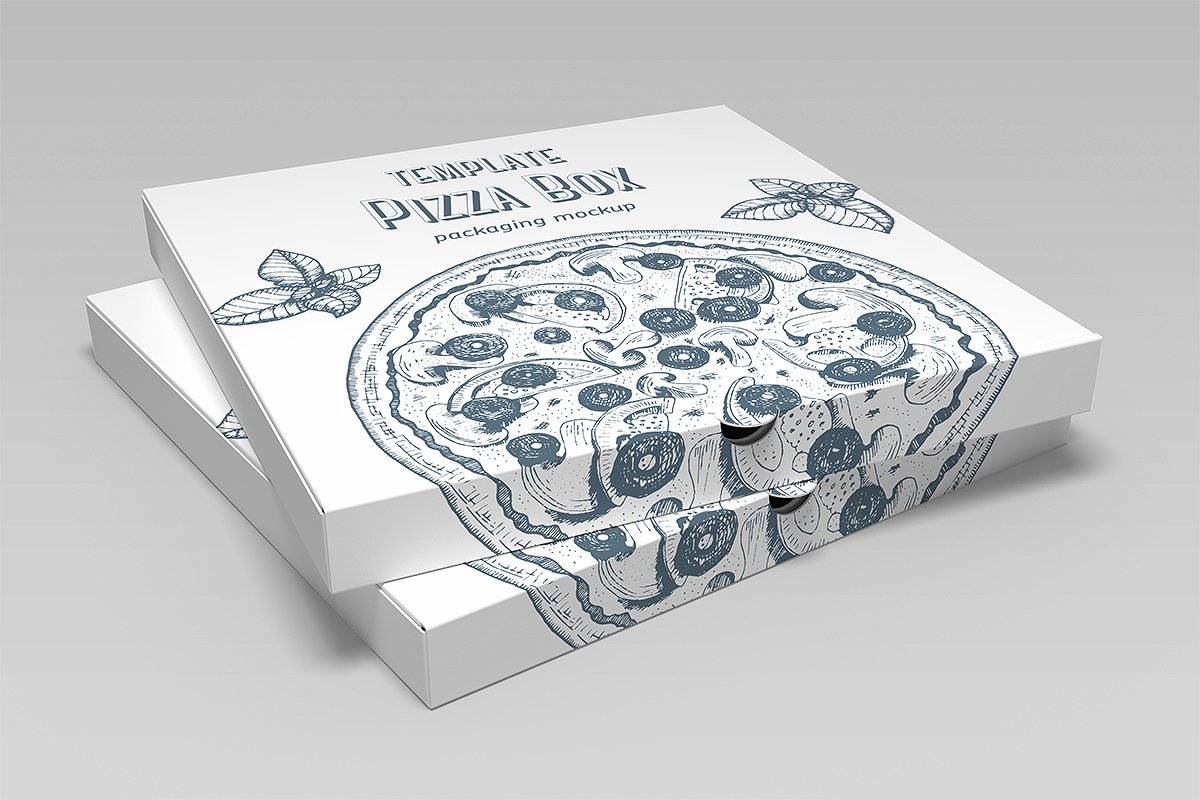 精致的食品包装青花瓷色披萨盒子PIZZA BOX MOCKU