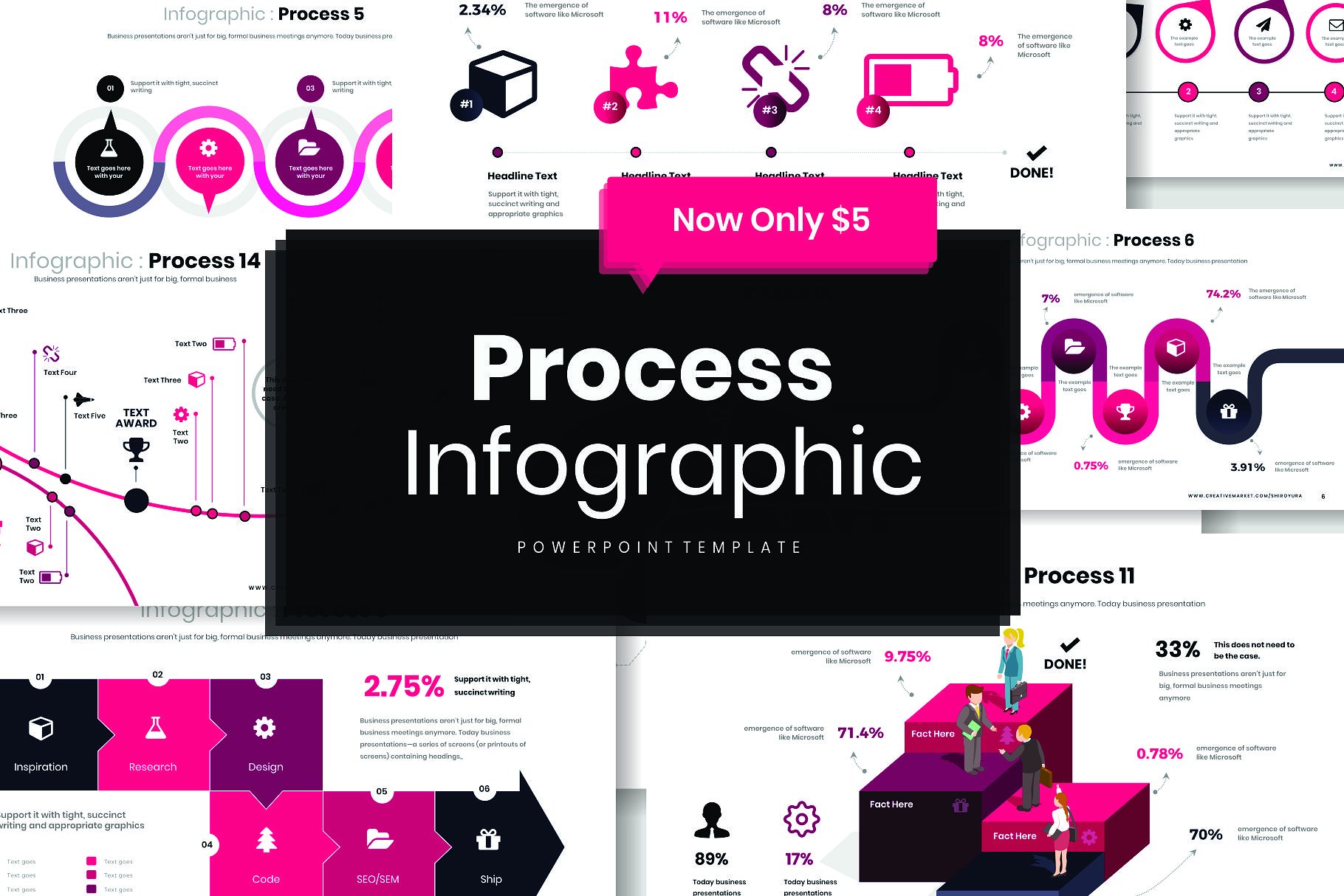 多功能的处理信息图幻灯片Process Infographi