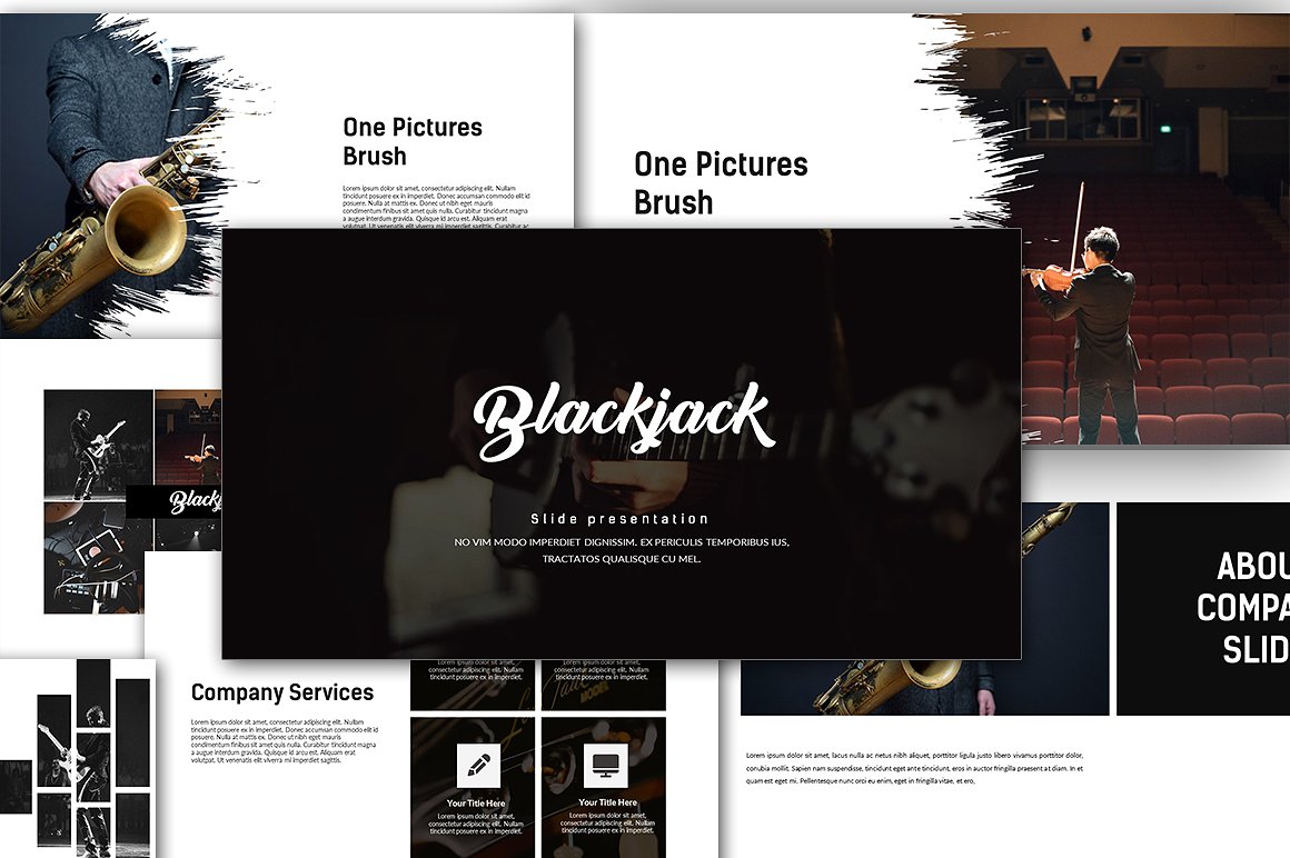 中国风水墨元素的高端创意商业幻灯片 Blackjack Cr
