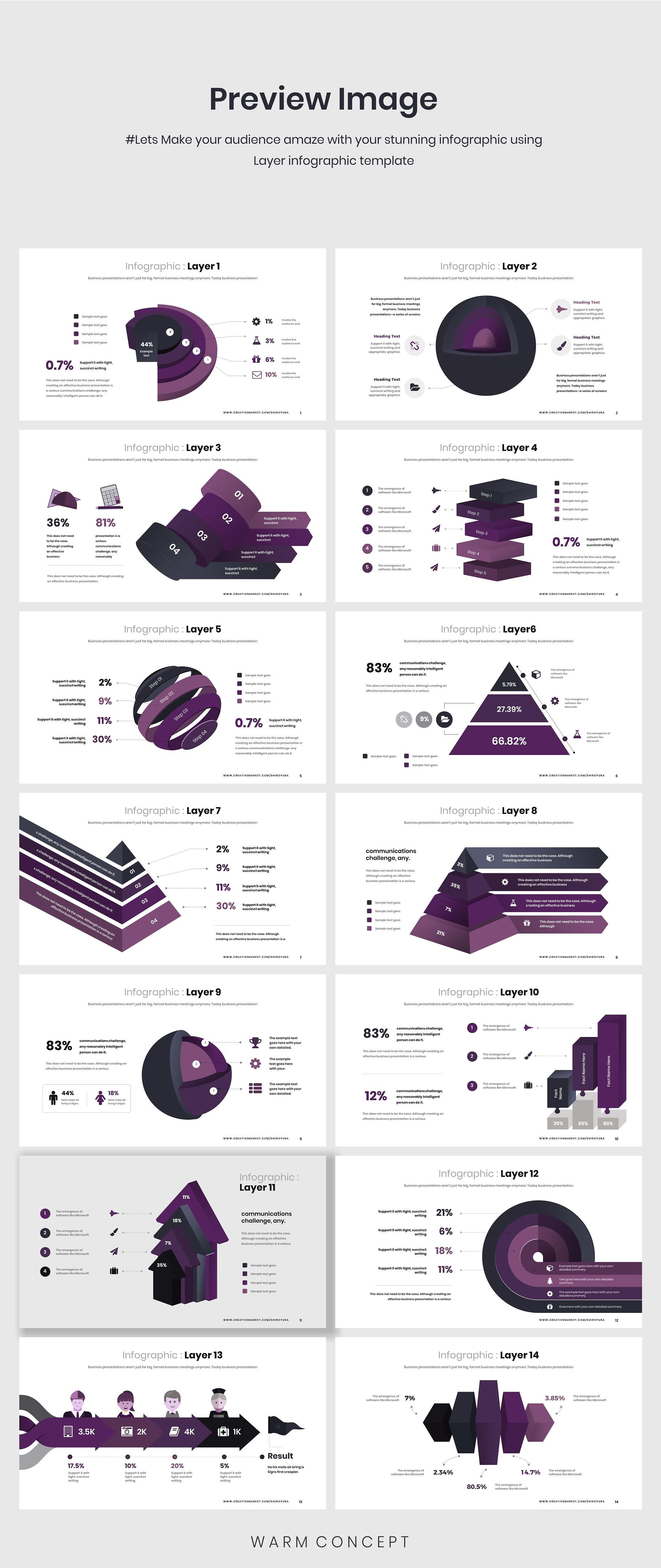 高级配色多功能大数据图表幻灯片 Layer Infograp