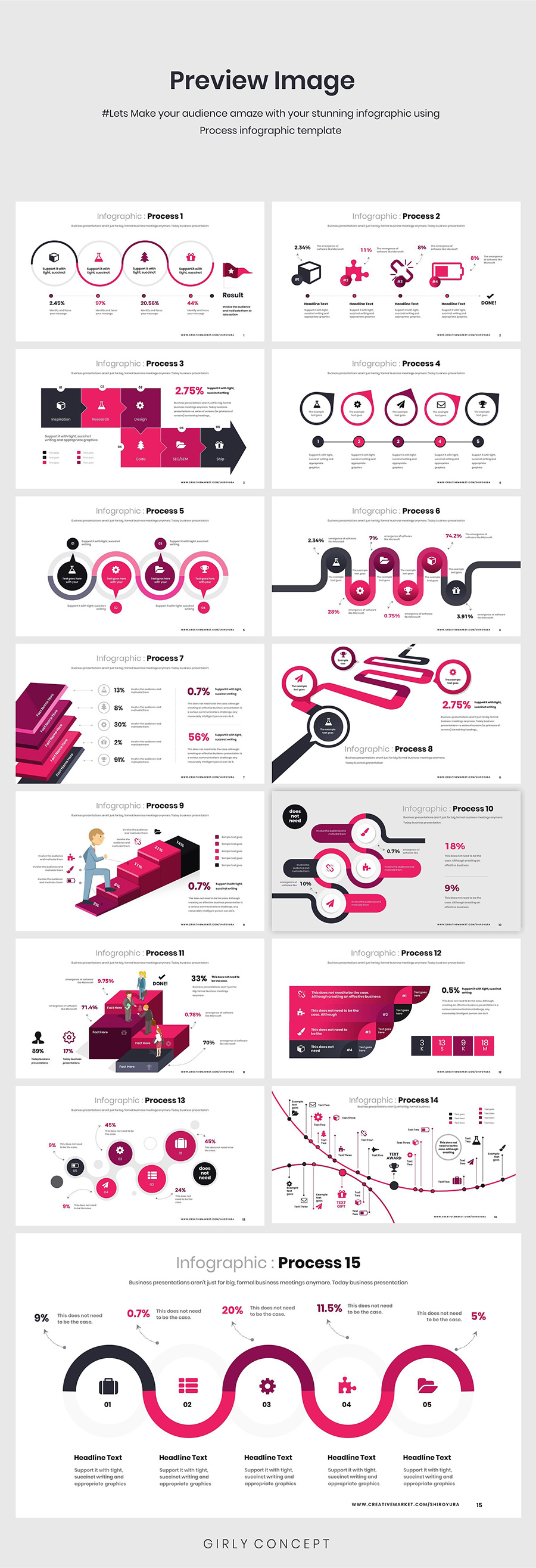 多功能的处理信息图幻灯片Process Infographi