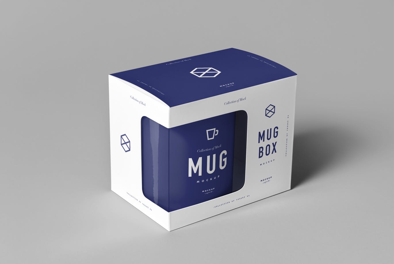 各种视觉角度蓝白马克杯杯子包装盒设计模型 Mug &