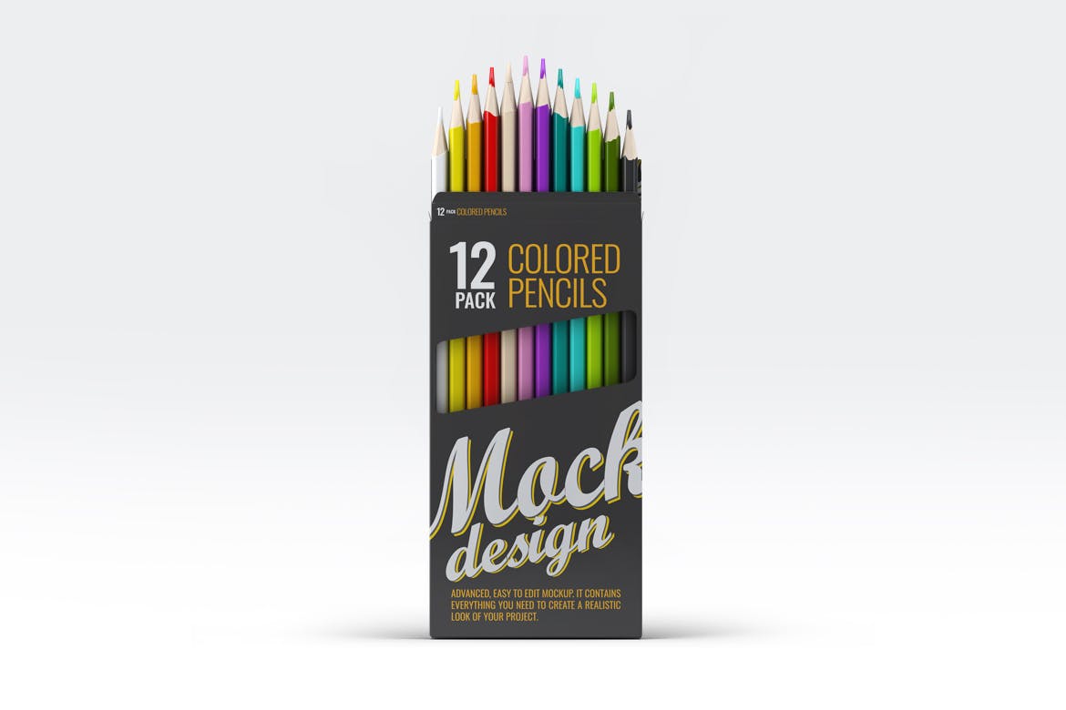 12色彩色铅笔包装样机模板 Colored Pencils