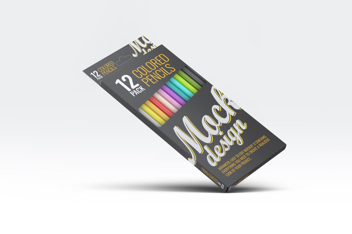 12色彩色铅笔包装样机模板 Colored Pencils