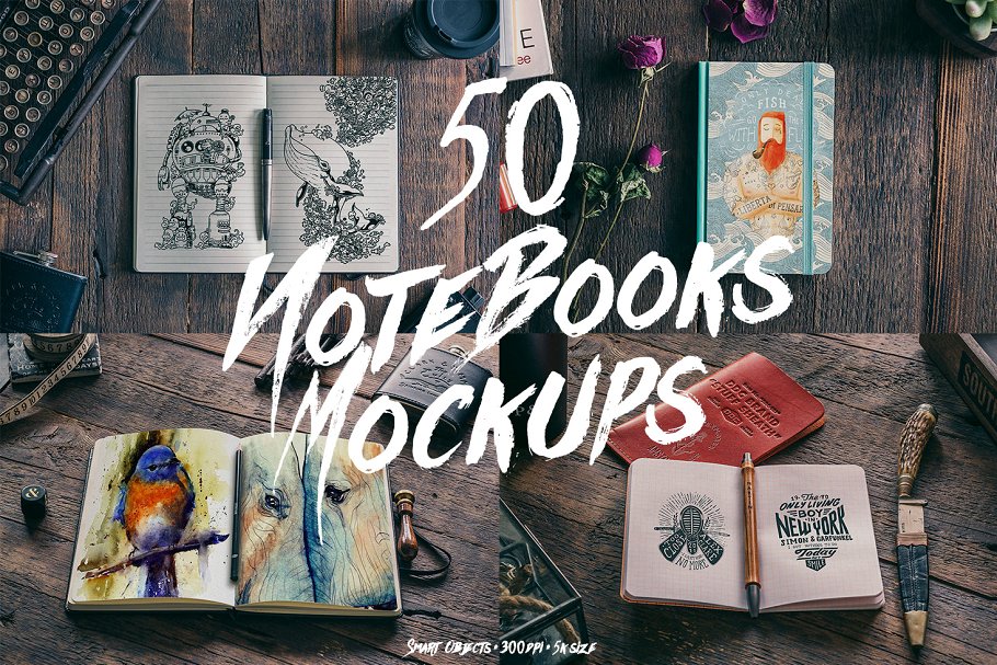 50个记事本设计样机 50 Notebooks Mockup