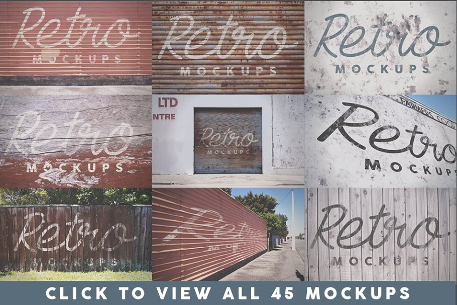 复古的砖墙墙面样机效果 45 Retro Mockups #
