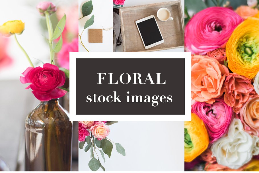 花卉装饰平板&照片场景样机 Floral Stock