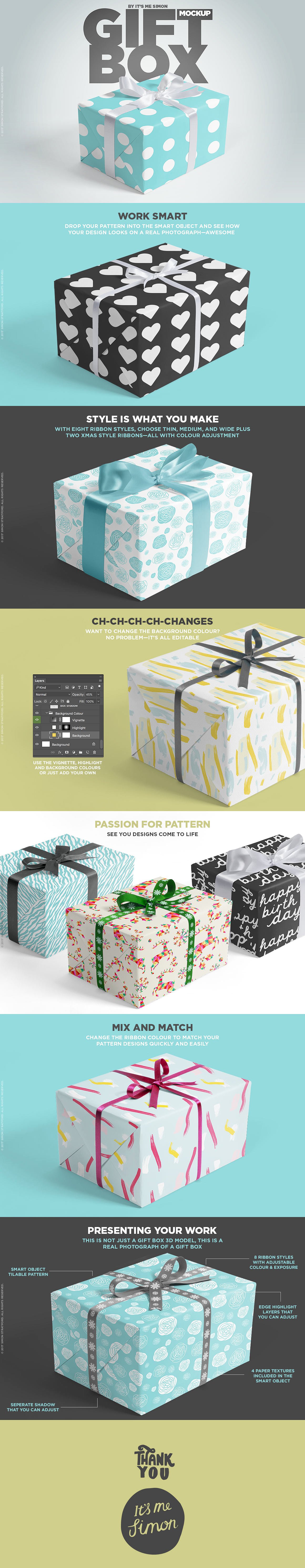 精美礼品盒包装盒样机PSD模版 Gift box mocku