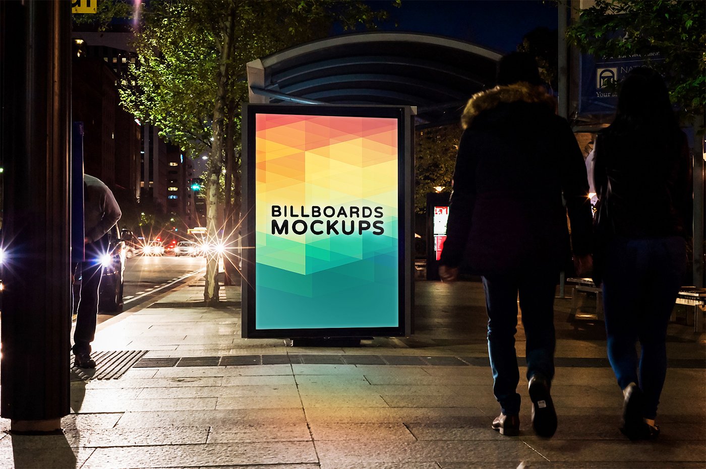 夜晚场景的户外广告牌样机billboards_mockups