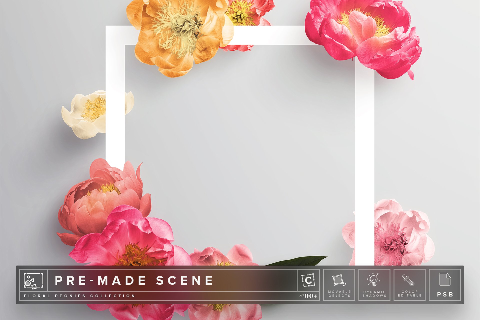 花牡丹框样机场景 Floral Peonies Mockup