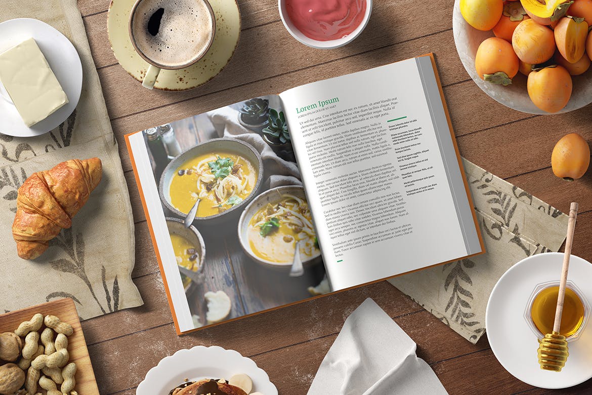 高品质的厨房场景书籍装帧VI样机展示模型cook-book-