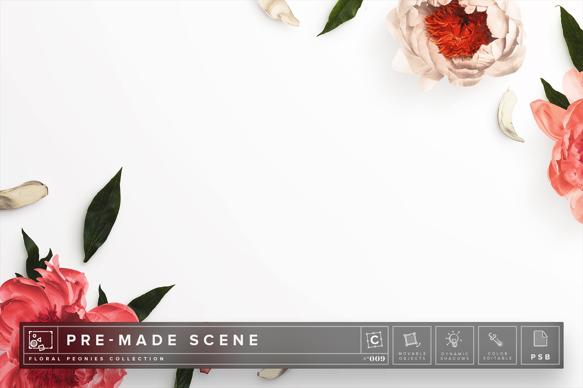 花卉广告场景模板 Floral Peonies Mockup