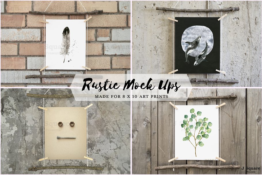 真实的艺术画框样机 Rustic Mock Ups for