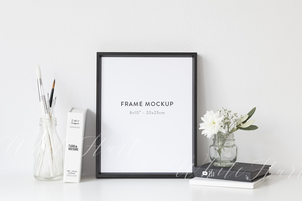 黑色实木相框样机模板 Frame-mockup-8x10-P