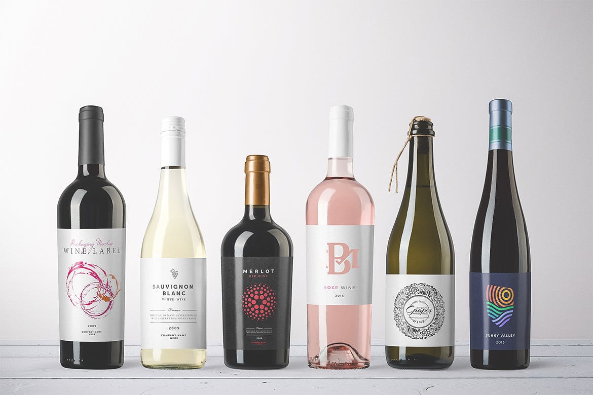 高品质的红酒包装设计wine-bottles-mockups