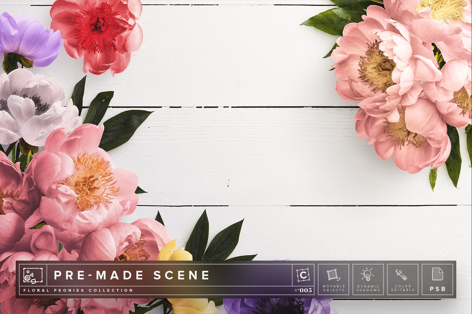 花卉场景样机 Floral Peonies Mockup S