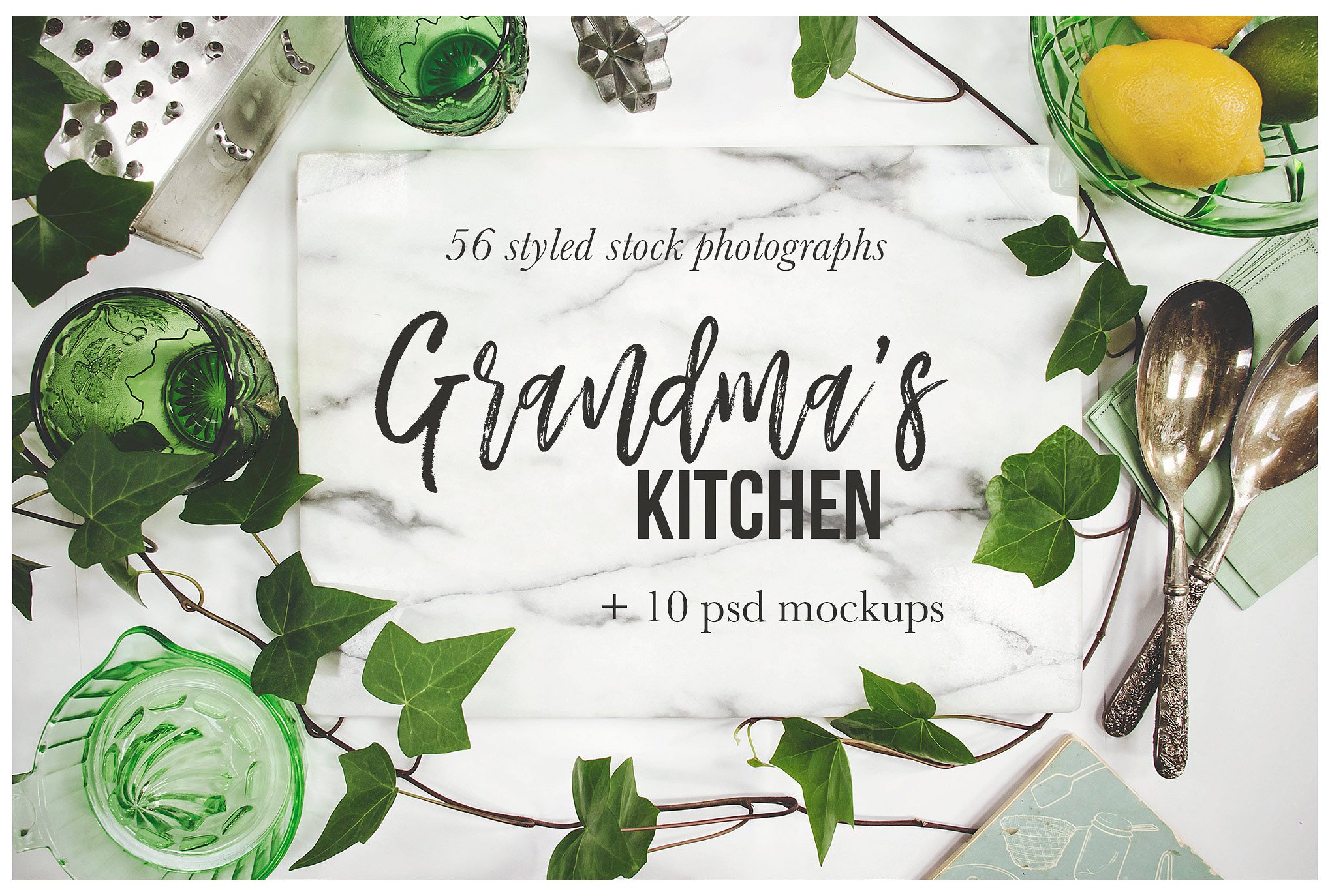 古董怀旧的厨房摄影包展示样机下载 Grandma’s Ki