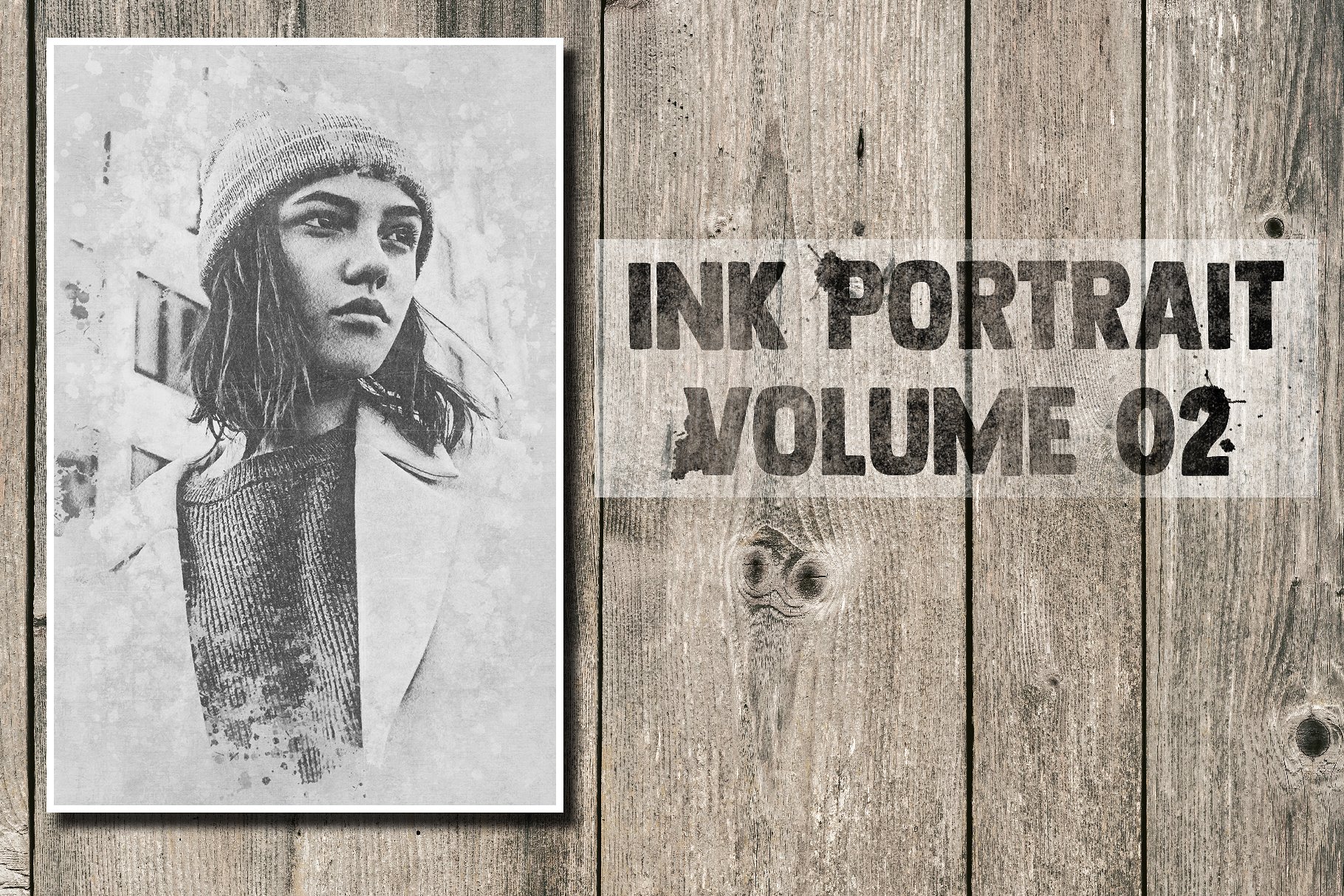 水彩效果PSD模板Ink Portrait Volume 0