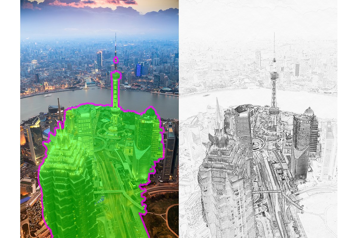 10款建筑架构素描照片后期处理效果AI Architectu