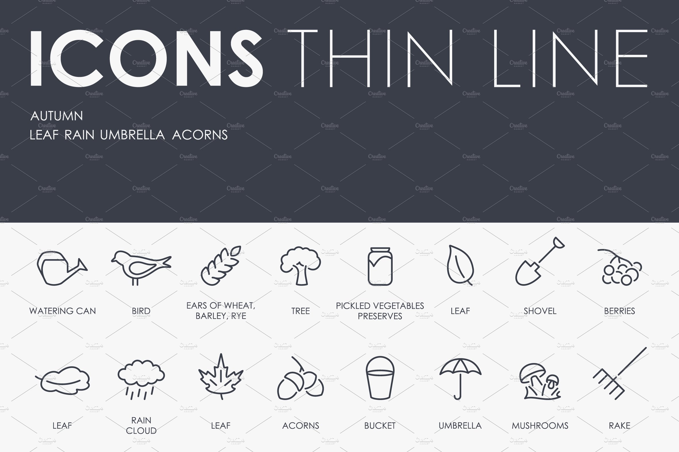 秋季矢量图标素材 Autumn thinline icons