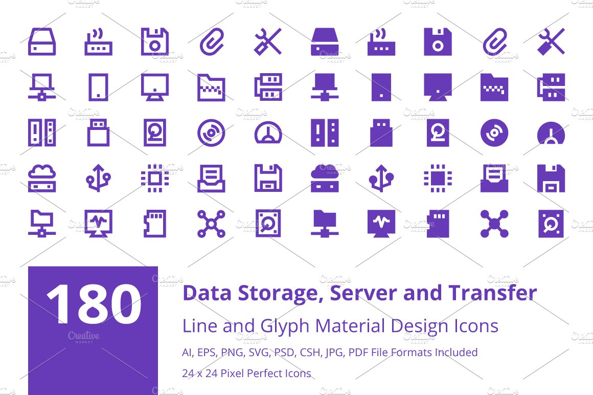 180个数据存储材料图标下载 180 Data Storag