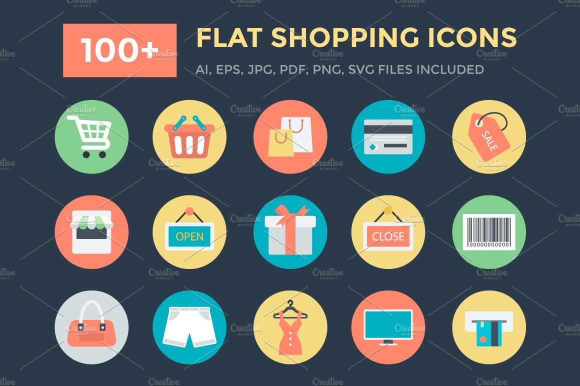 购物电商矢量图标 100 Flat Shopping Ic