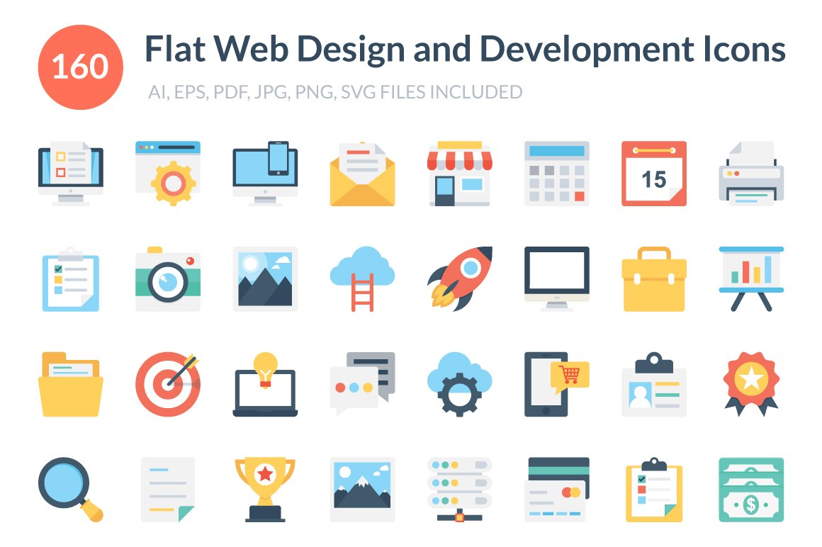 网页设计和开发图标下载 Flat Web Design an