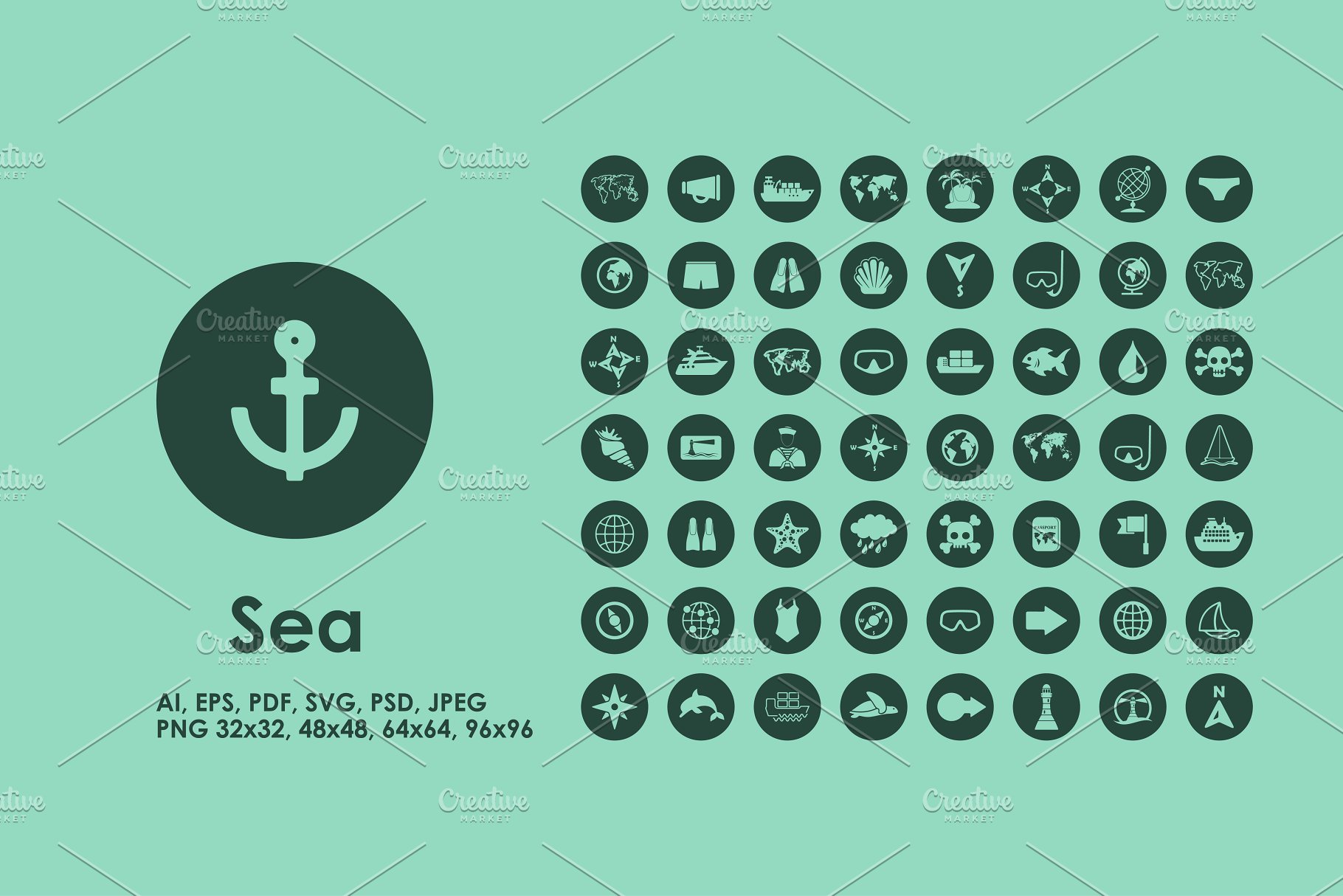 海洋元素矢量图标 Sea icons #140037
