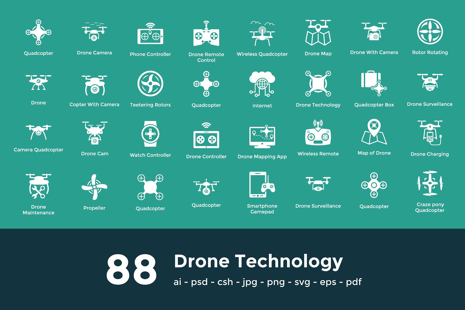 无人机技术矢量图标 88 Drone Technology