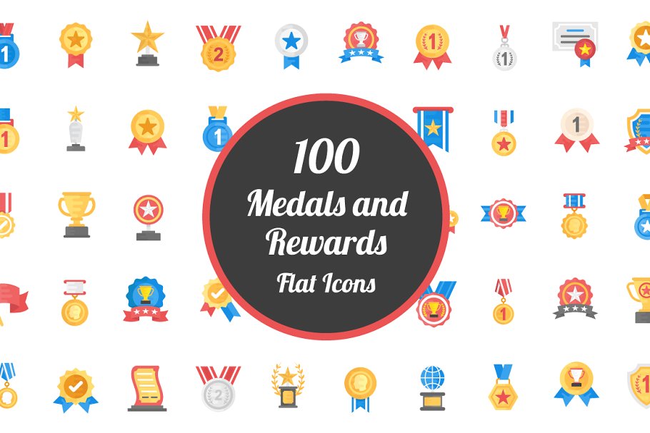 奖牌图标元素 100 Medals and Rewards