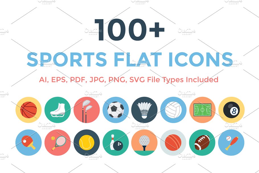扁平化运动矢量图标 100 Sports Flat Ico