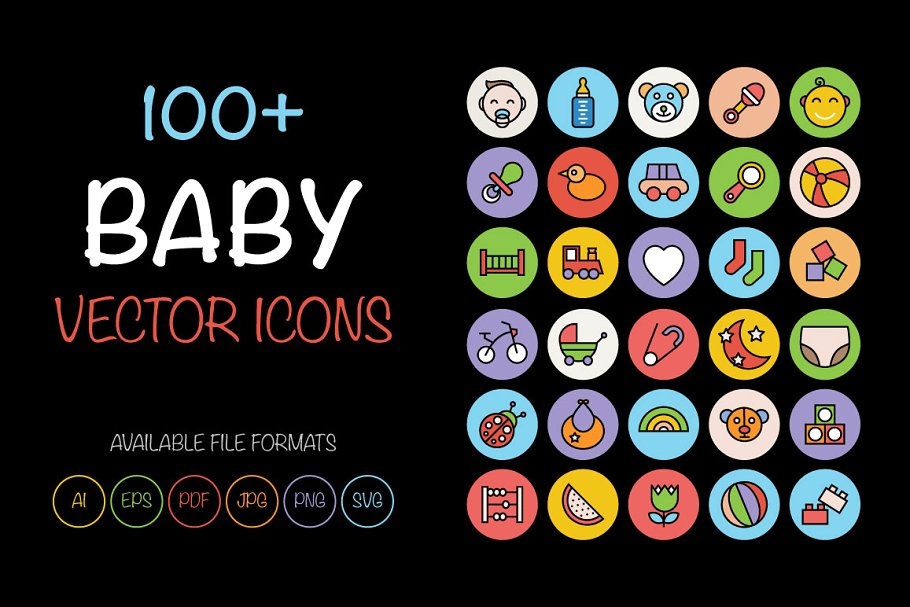 母婴产品图标素材 100  Baby Colored Vec