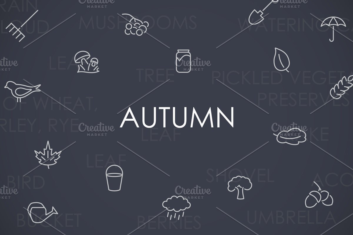 秋季矢量图标素材 Autumn thinline icons